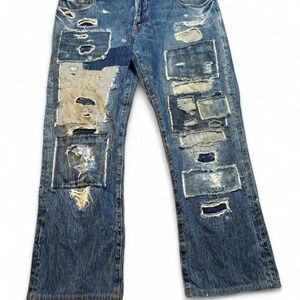 PRPS patched distressed barracuda denim streetwear blue jeans size 40x30